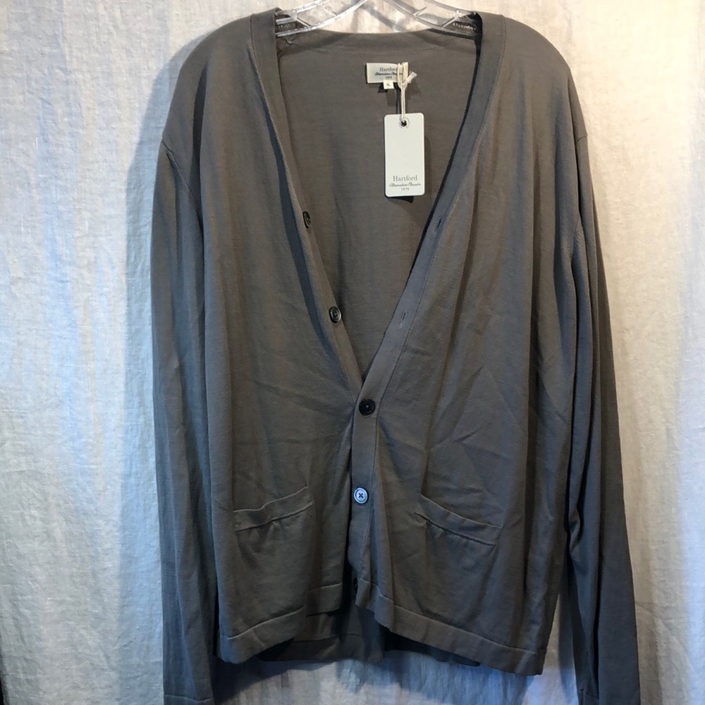 NWT Mens Hartford Paris grayish olive color cotton cardigan lightweight XL